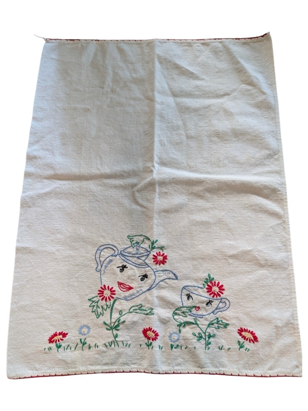 Vintage Hand-Embroidered Kitchen Tea Towel